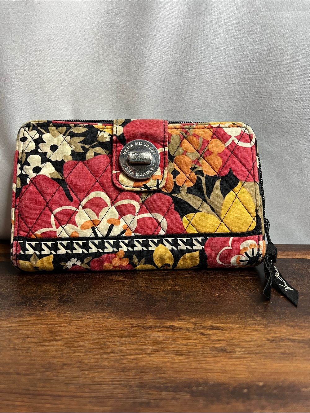 Vera Bradley Quilted Floral Wallet in Red, Yellow & Black